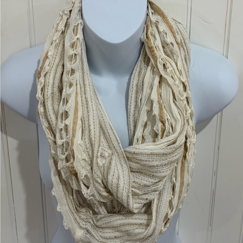Infinity Loop Scarf Cream Gold Silver Metallic Shimmery